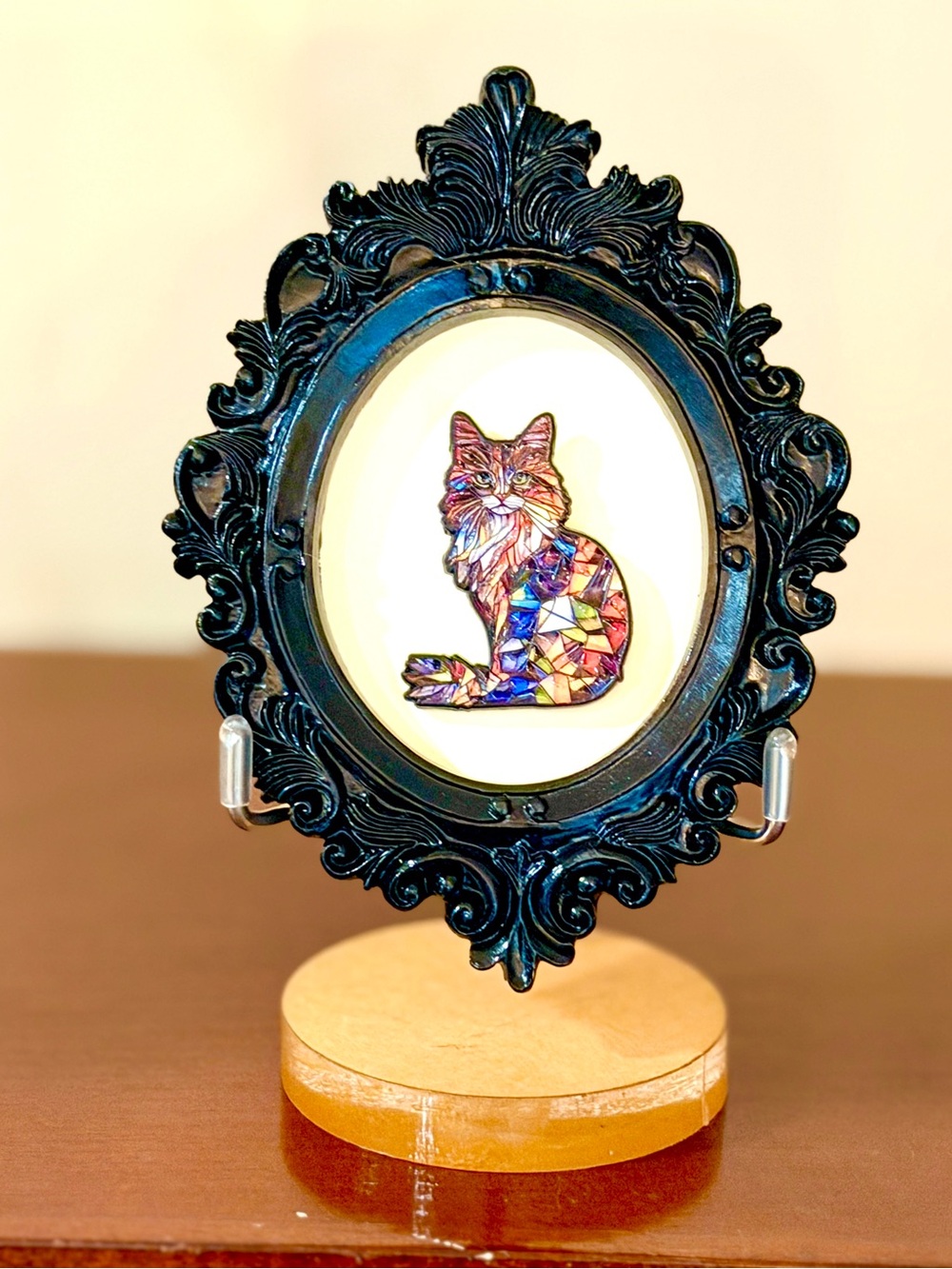 Colorful Long Haired Cat Framed Mini Art Gothic Oval Frame - Picture 5 of 5